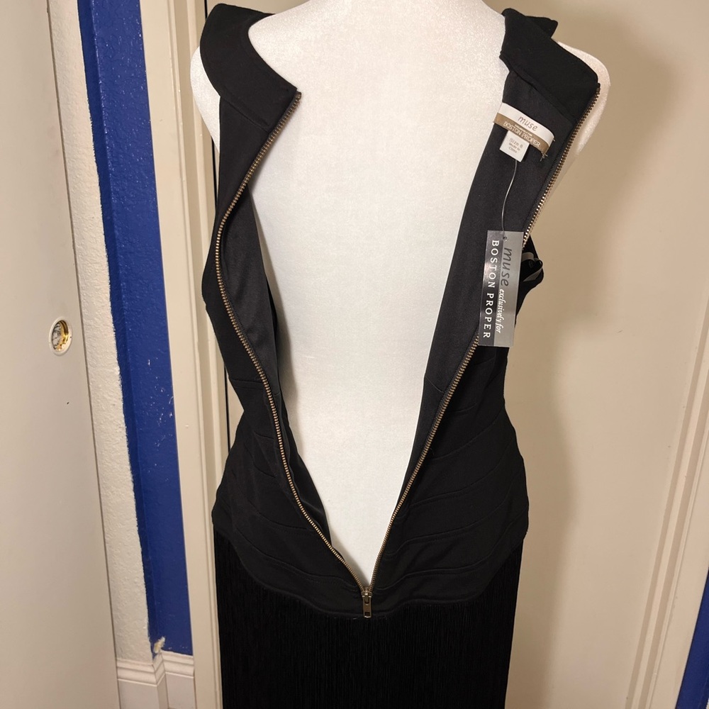 NWT Muse Exclusive Boston Proper Black Fringe Mini Cocktail Dress Size 8 - Picture 7 of 7